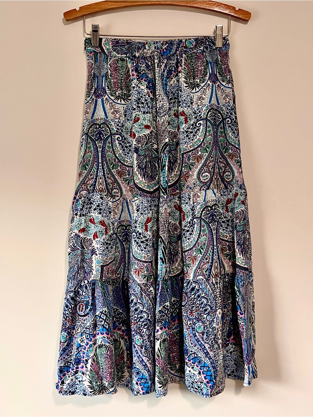 T Tahari Boho Multicolor Paisley Tiered Maxi Skirt in Blue, Teal and Pink - Picture 9 of 9